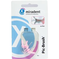 Verpackung mit sechs kleinen Interdentalbürsten für gründliche Zahnpflege.