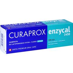 Eine Zahnpastapackung der Marke Curaprox mit der Aufschrift "Enzycal 1450".