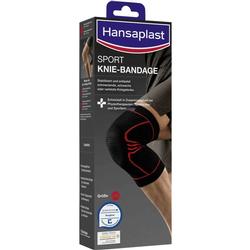 Verpackung einer schwarzen Kniebandage für Sport mit rotem Muster.